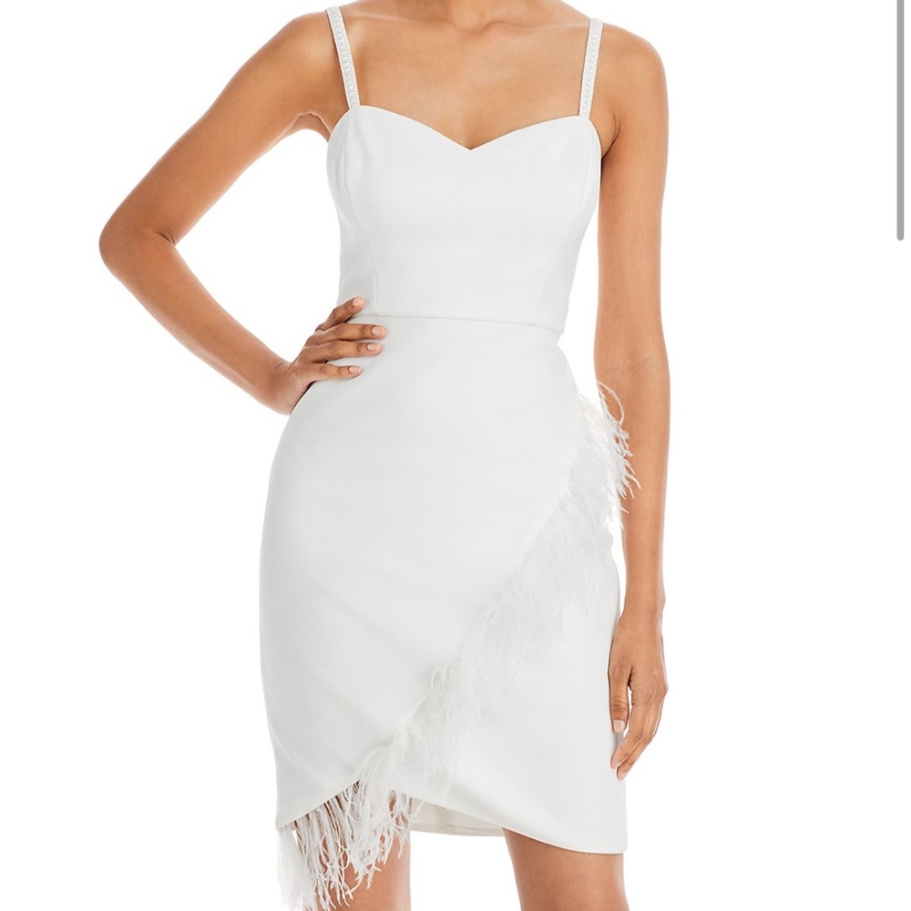 Aqua Formal White Dress with Feathers